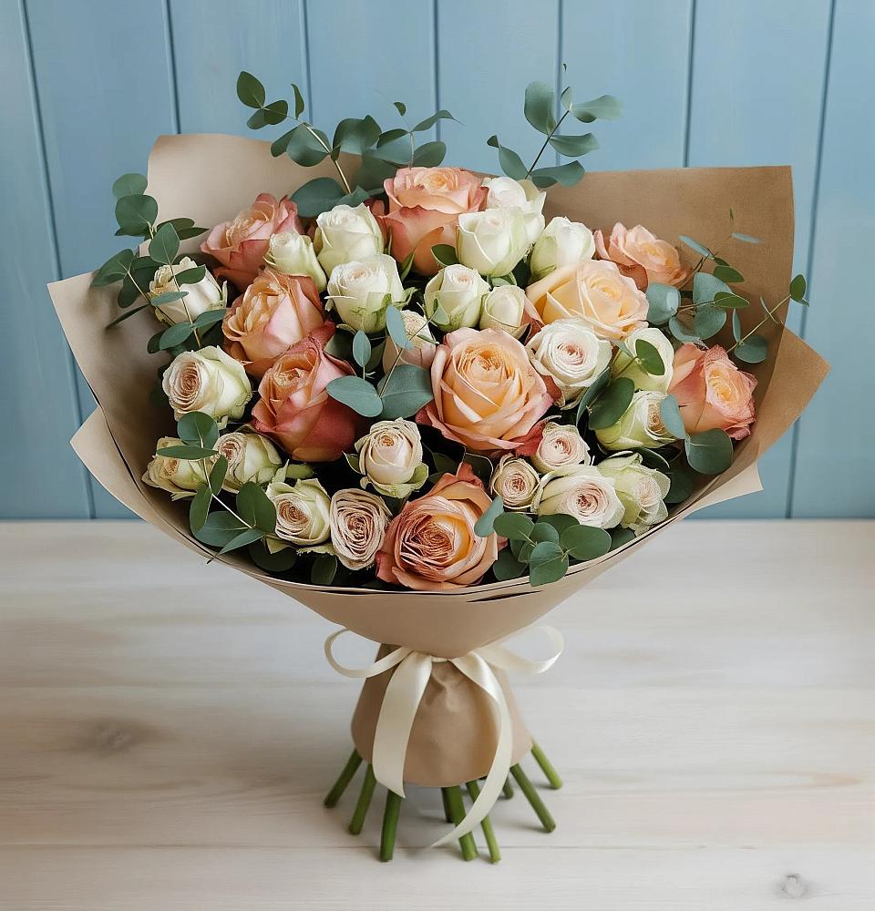 Букет цветов из: Альстромерии и Розы в Кадоме