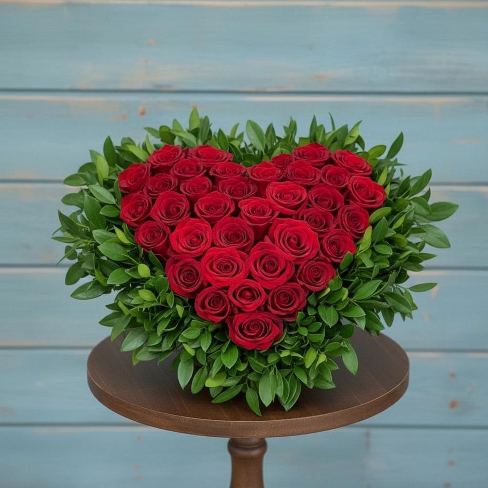 Цветочная композиция из Розы в виде сердца в Кадоме