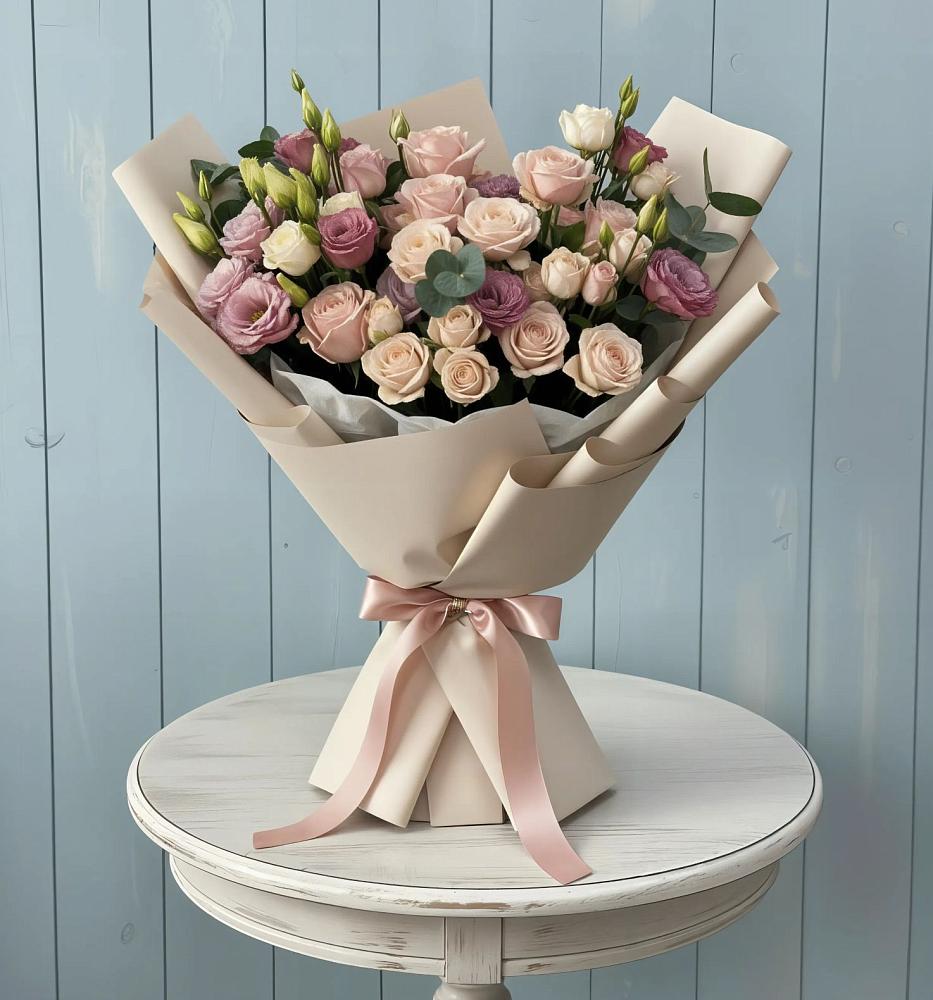 Букет цветов из: Розы и Лизиантусы в Кадоме