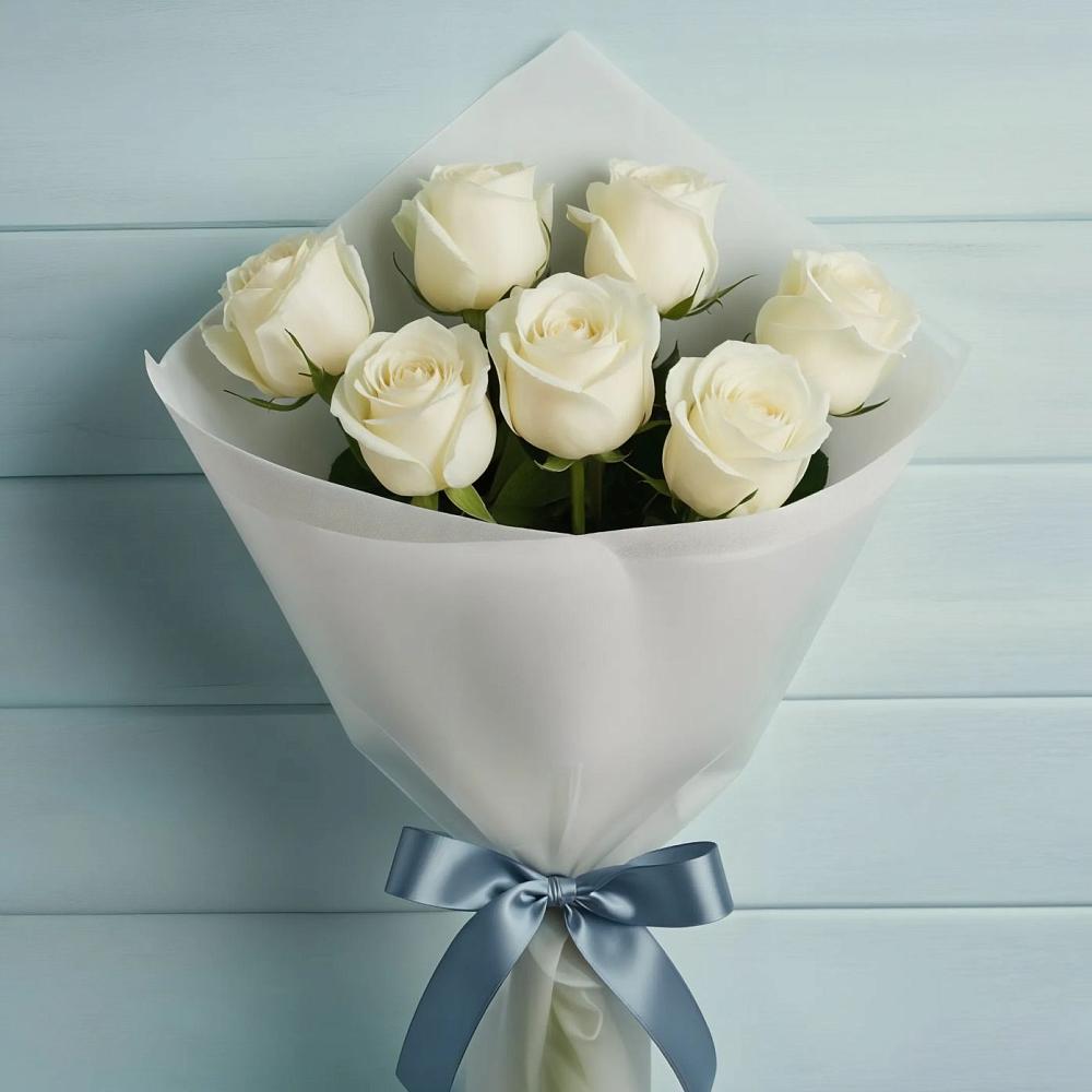 Букет 7 Белых роз Эдлесс Лав в Кадоме